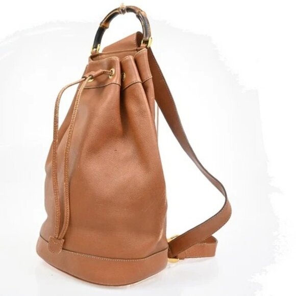 GUCCI Logo Bamboo 2way One Shoulder Body Hand Bag Brown Gold Italy 61EG228 - Picture 2 of 16